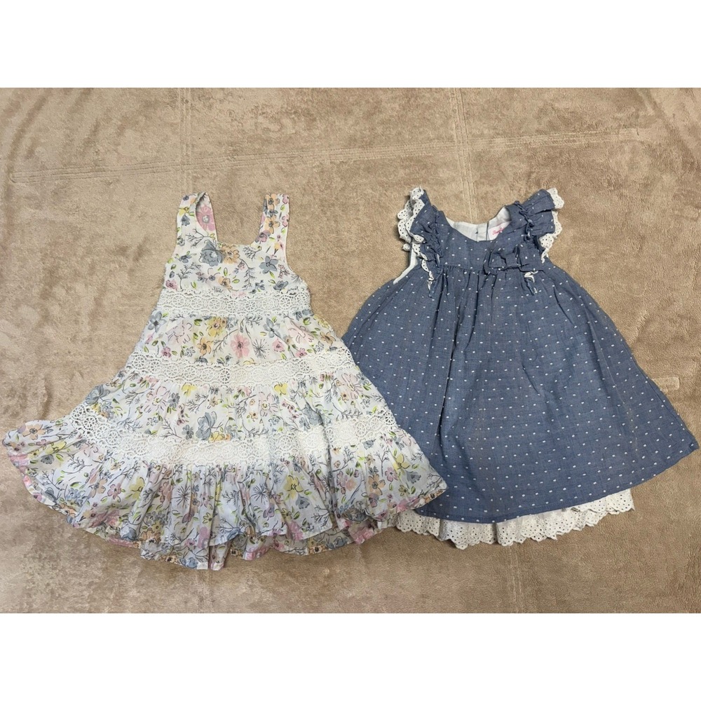 Tommy Bahama 2 Baby Girls Blue & White Floral Summer Beach Dress Size 12M Infant